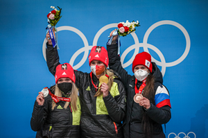 Olympic medals ceremony Women Beijing 2022