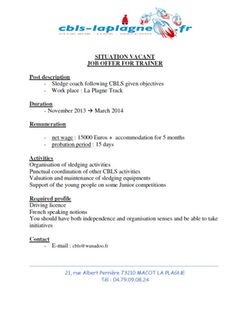 Job Offer La Plagne 1
