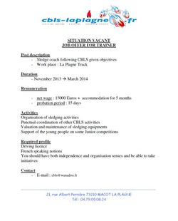 Job Offer La Plagne 1